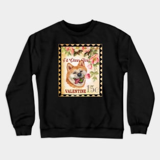 Akita inu Vintage Valentine Funny Dog With Rose Crewneck Sweatshirt